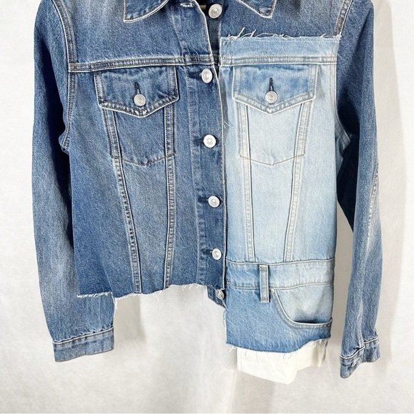 Hudson Spliced Denim Trucker Grunge Patchwork Jacket Size Small Blue Denim Wash - Picture 5 of 11